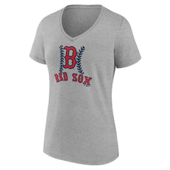 Boston Red Sox Women's Personalized Name & Number Fastball V-Neck T-Shirt - Gray