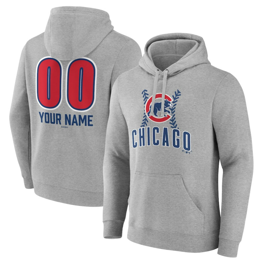 Chicago Cubs Personalized Name & Number Fastball Pullover Hoodie - Gray