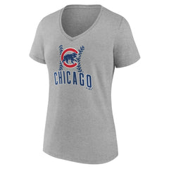 Chicago Cubs Women's Personalized Name & Number Fastball V-Neck T-Shirt - Gray