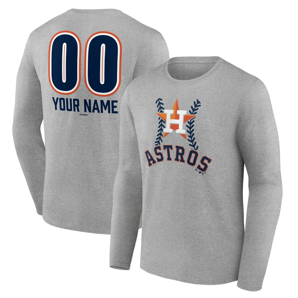 Houston Astros Personalized Name & Number Fastball Long Sleeve T-Shirt - Gray