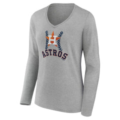 Houston Astros Women's Personalized Name & Number Fastball Long Sleeve V-Neck T-Shirt - Gray