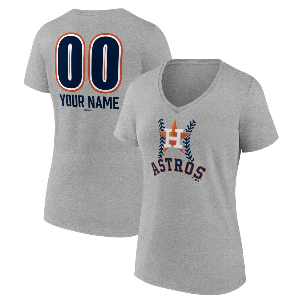 Houston Astros Women's Personalized Name & Number Fastball V-Neck T-Shirt - Gray