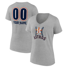 Houston Astros Women's Personalized Name & Number Fastball V-Neck T-Shirt - Gray