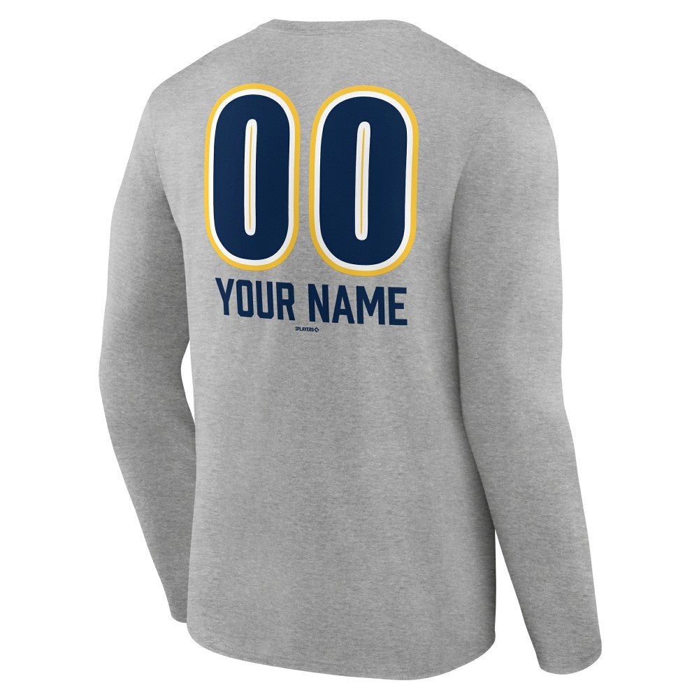Milwaukee Brewers Personalized Name & Number Fastball Long Sleeve T-Shirt - Gray