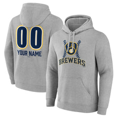 Milwaukee Brewers Personalized Name & Number Fastball Pullover Hoodie - Gray
