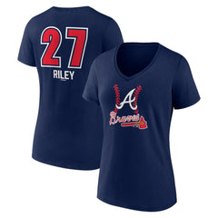 Austin Riley Atlanta Braves Women's Fastball Player Name & Number V-Neck T-Shirt - Navy