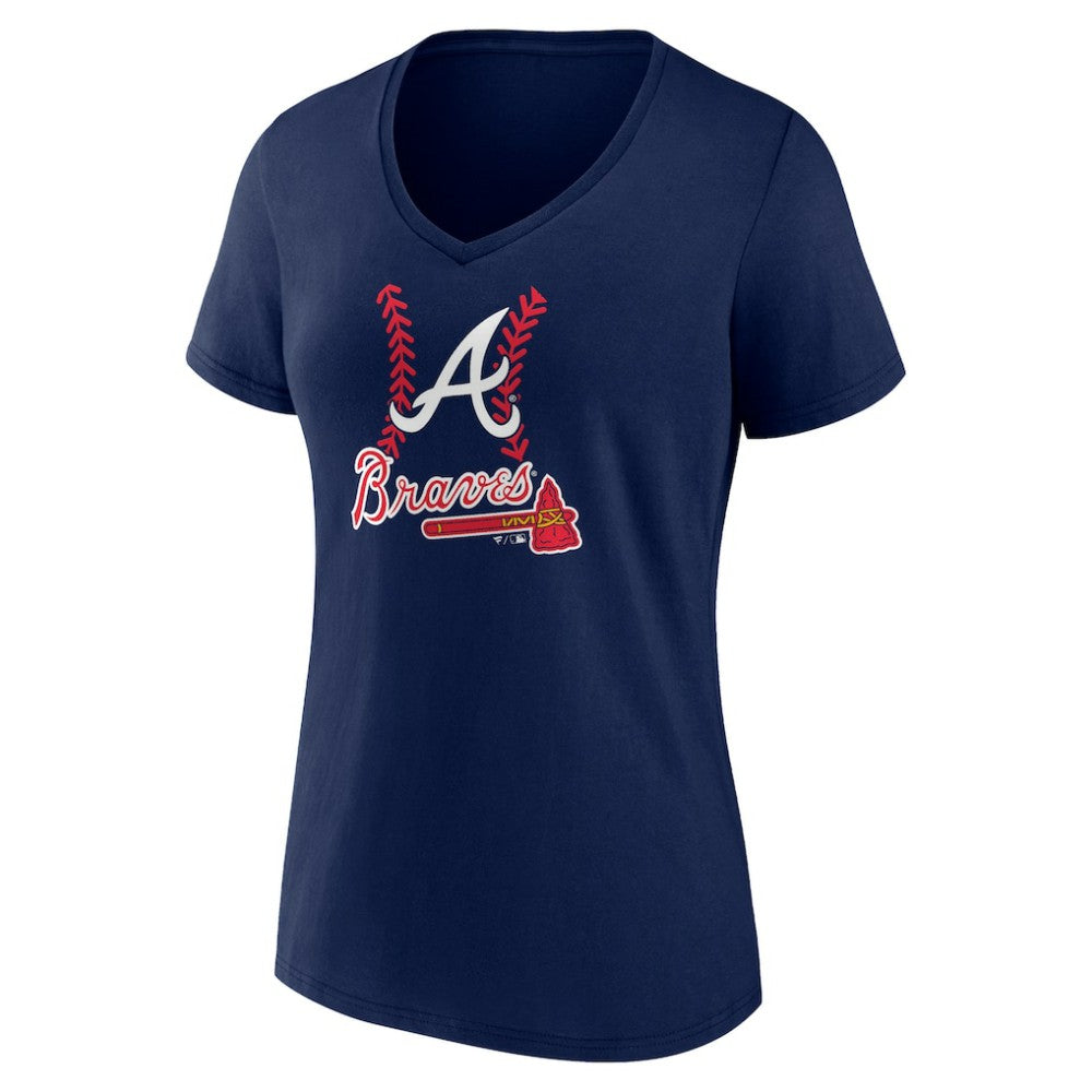 Austin Riley Atlanta Braves Women's Fastball Player Name & Number V-Neck T-Shirt - Navy