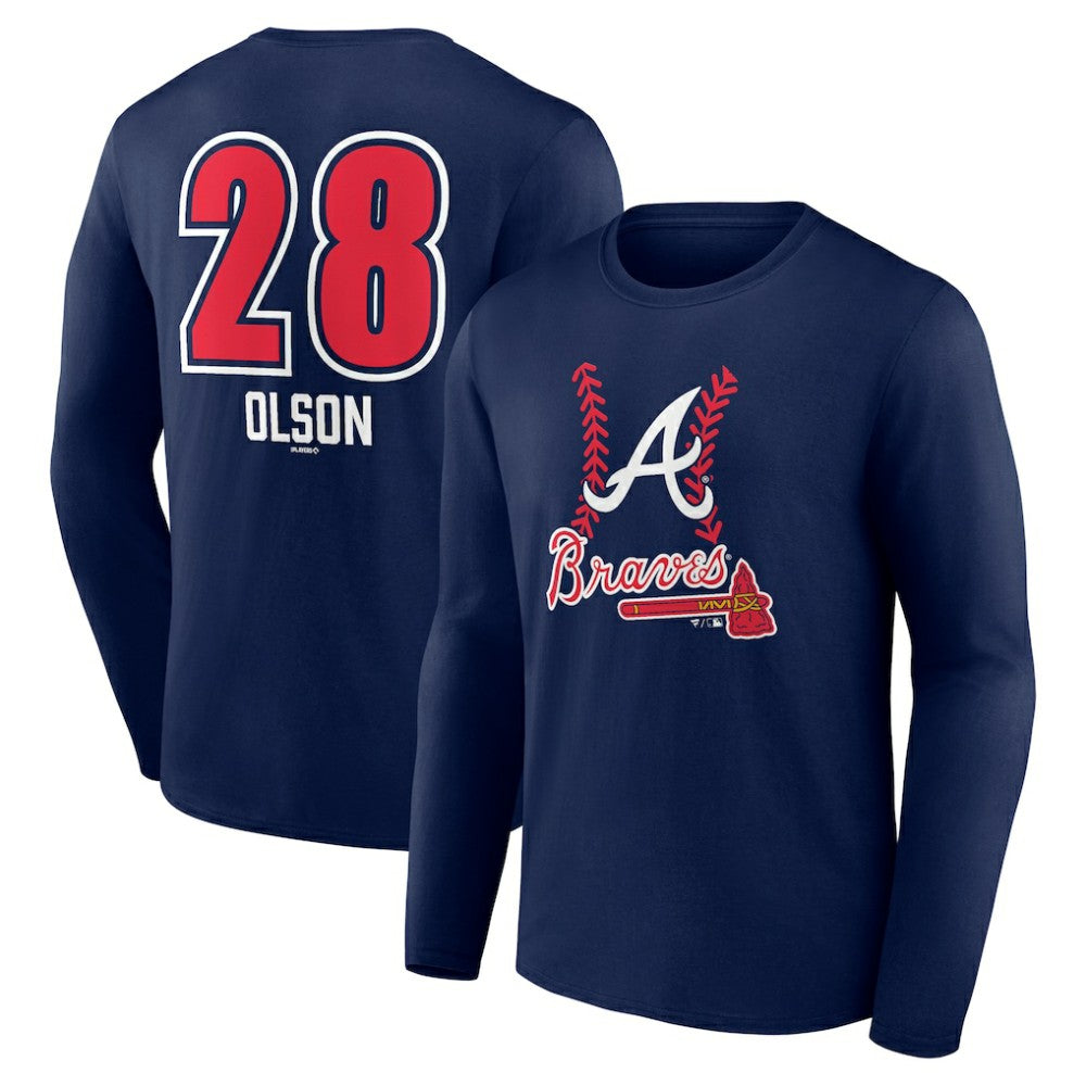 Matt Olson Atlanta Braves Fastball Player Name & Number Long Sleeve T-Shirt - Navy