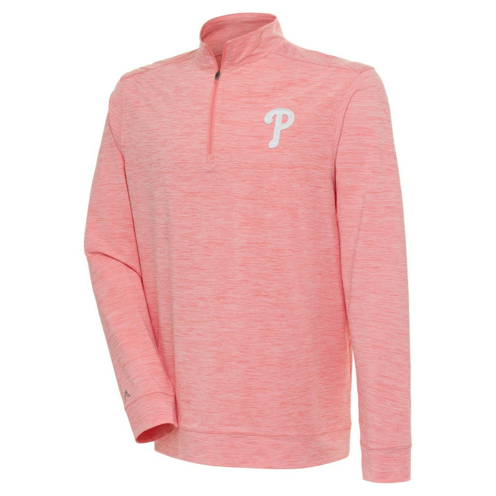 Philadelphia Phillies Antigua Bright Quarter-Zip Pullover Top - Coral