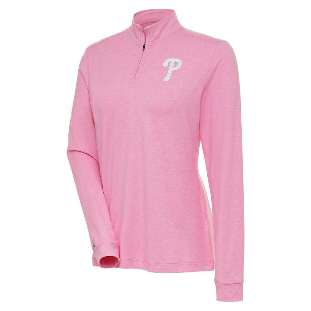 Philadelphia Phillies Antigua Women's Mentor Quarter-Zip Pullover Top - Pink