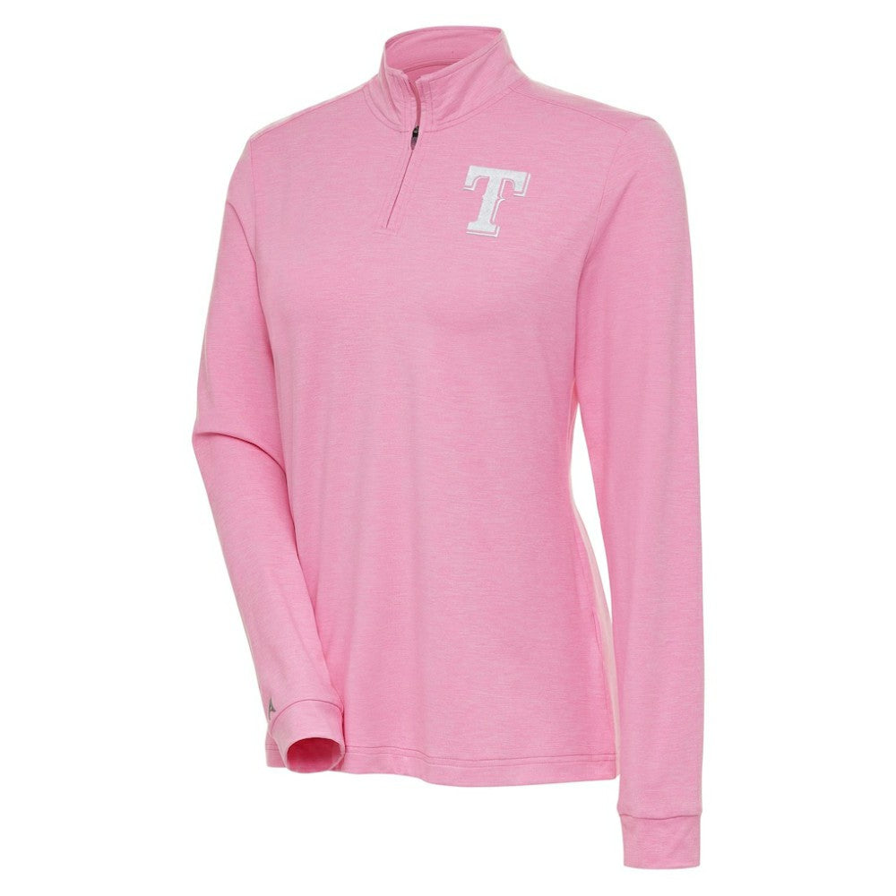 Texas Rangers Antigua Women's Mentor Quarter-Zip Pullover Top - Pink