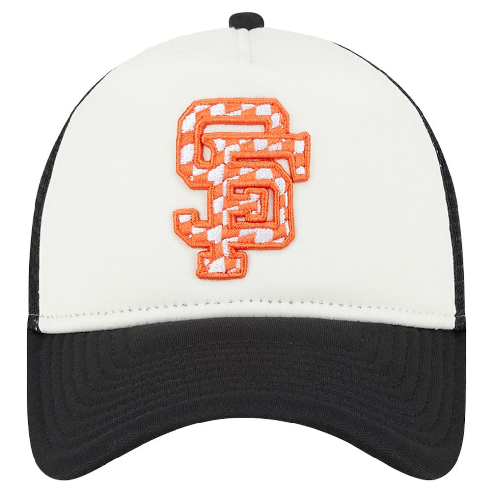 San Francisco Giants Checkered Flag A-Frame Trucker 9FORTY Adjustable Hat - White/Black | New Era