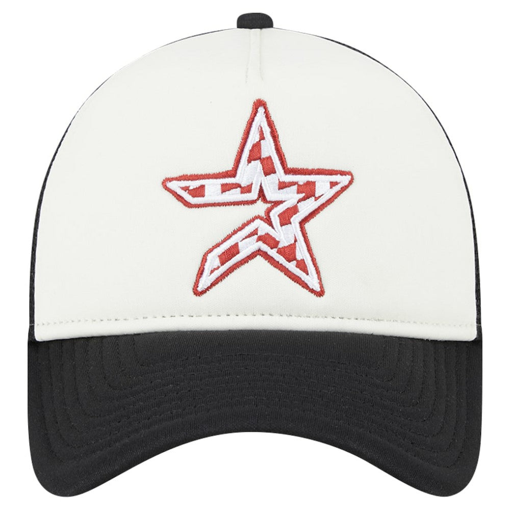 Houston Astros Checkered Flag A-Frame Trucker 9FORTY Adjustable Hat - White/Black | New Era