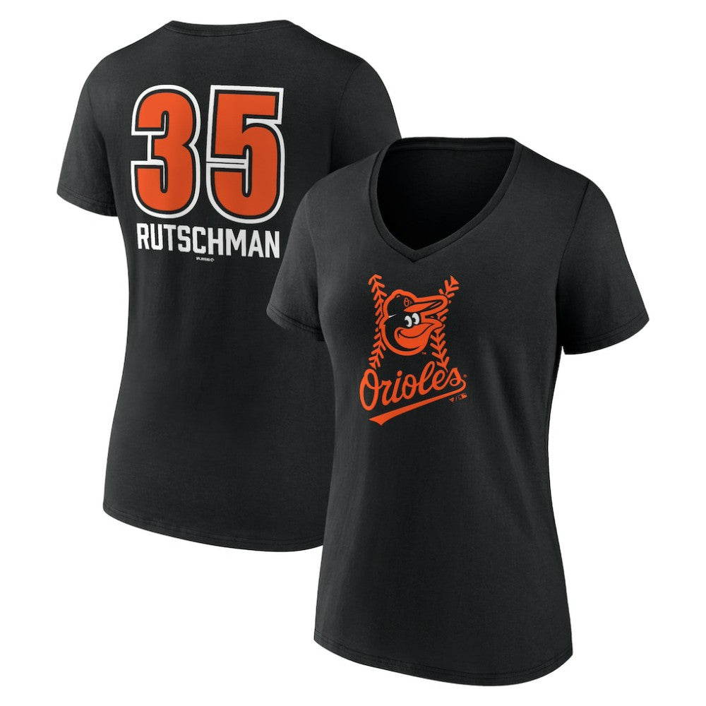 Adley Rutschman Baltimore Orioles Women's Fastball Player Name & Number V-Neck T-Shirt - Black