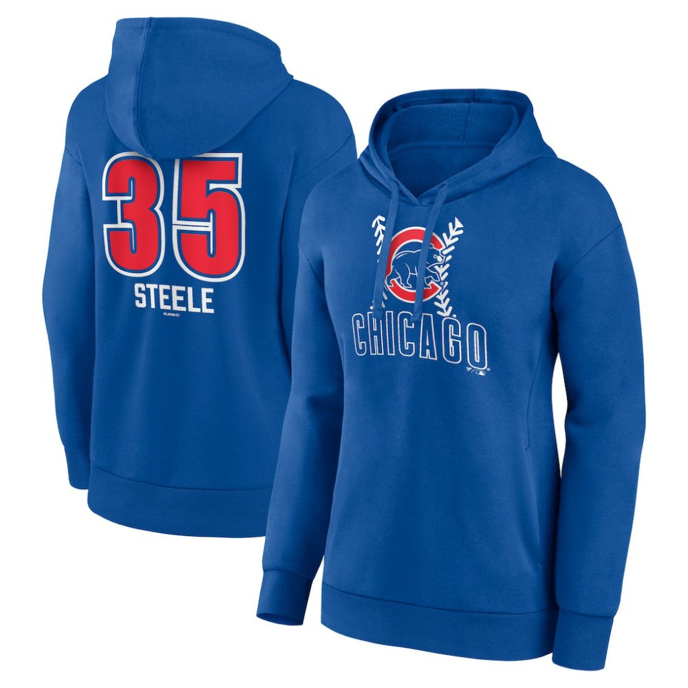 Justin Steele Chicago Cubs Women's Fastball Player Name & Number Pullover Hoodie - Royal