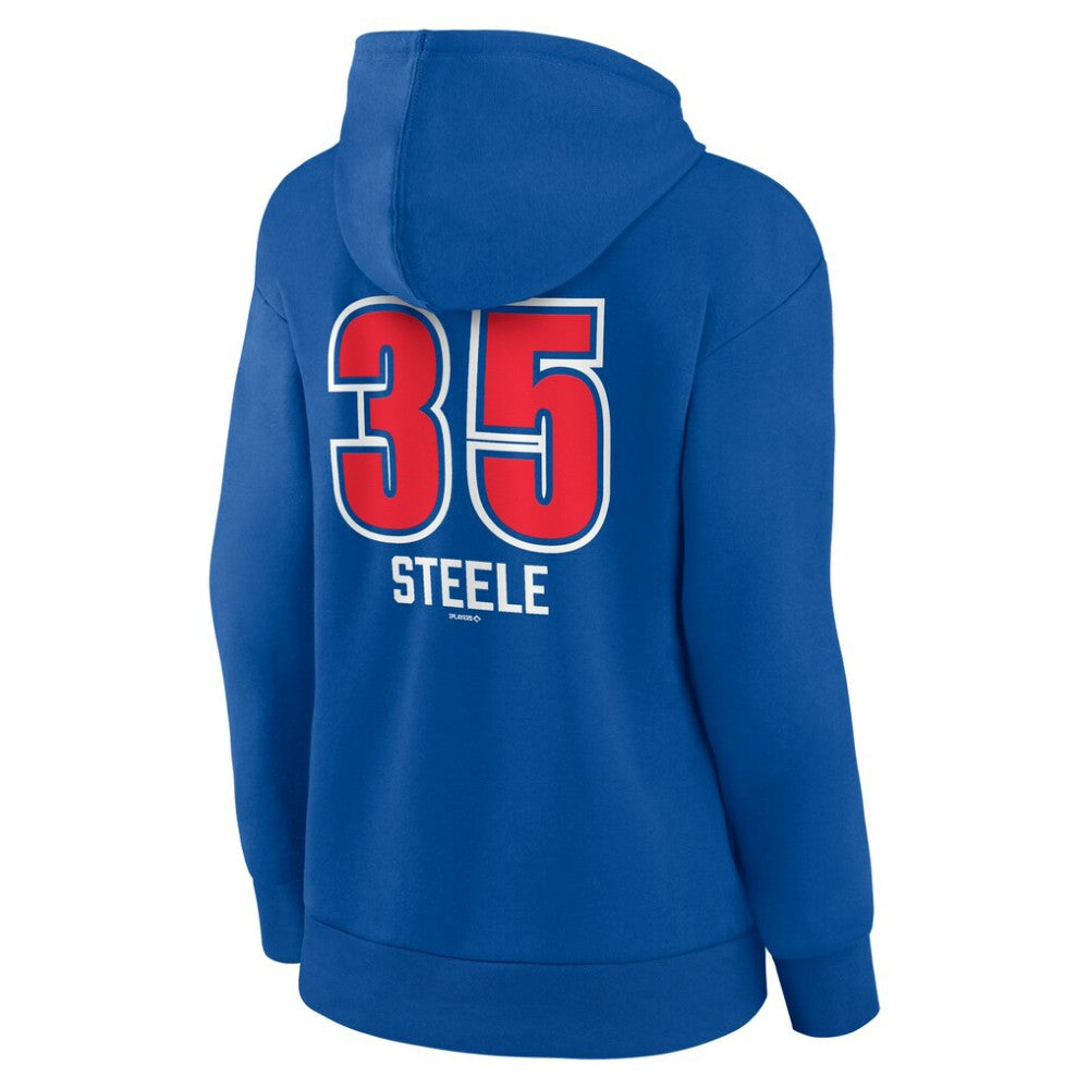 Justin Steele Chicago Cubs Women's Fastball Player Name & Number Pullover Hoodie - Royal