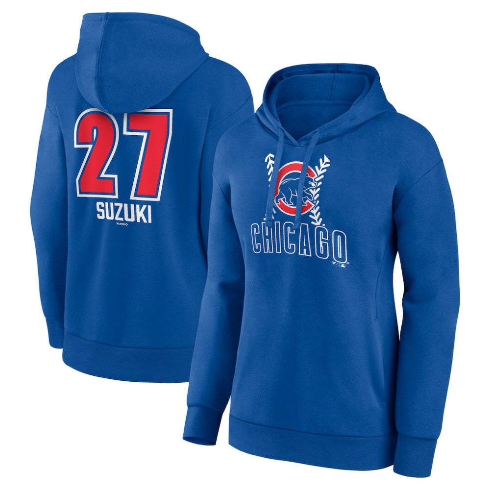Seiya Suzuki Chicago Cubs Women's Fastball Player Name & Number Pullover Hoodie - Royal