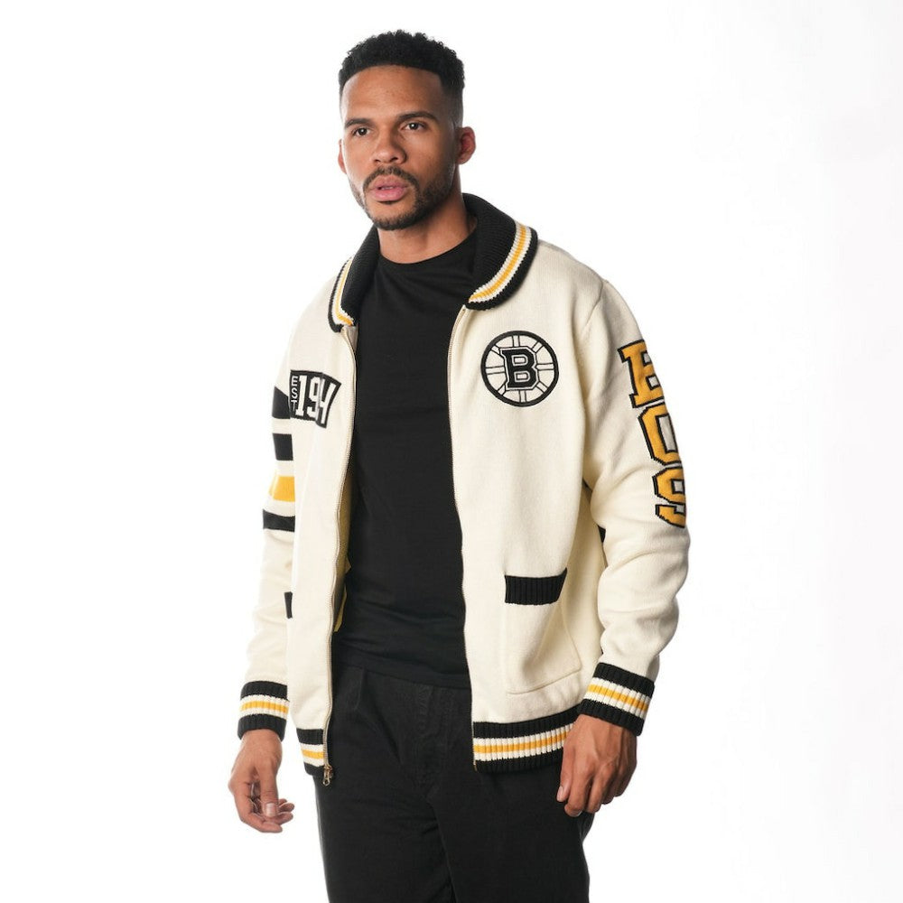 Boston Bruins The Wild Collective Unisex Jacquard Full-Zip Sweater
