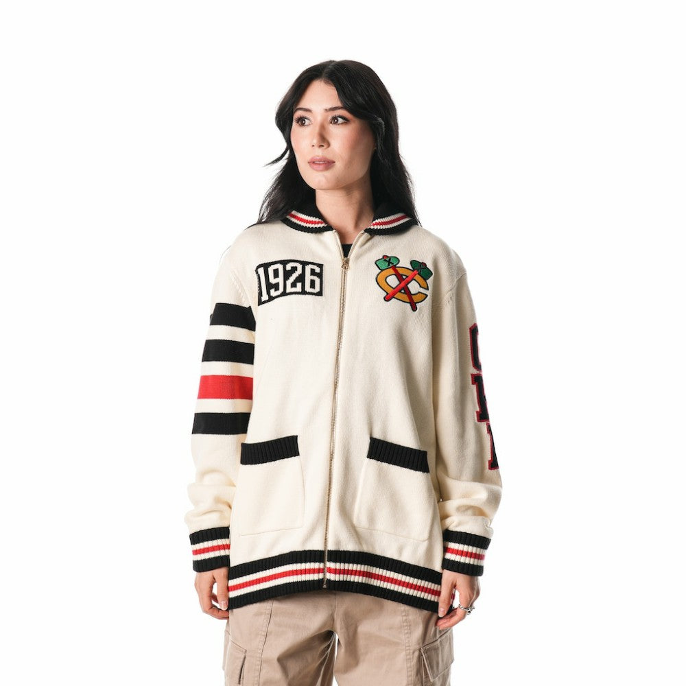 Chicago Blackhawks The Wild Collective Unisex Jacquard Full-Zip Sweater