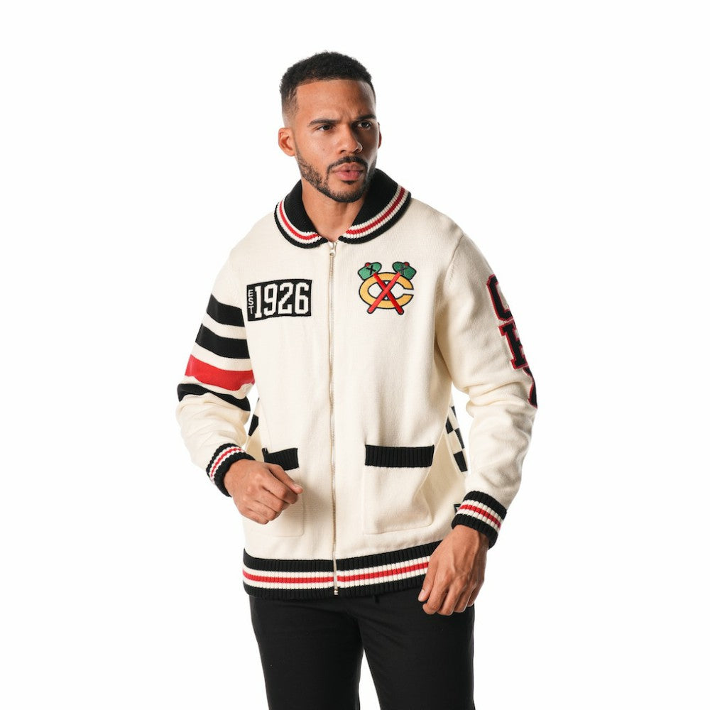 Chicago Blackhawks The Wild Collective Unisex Jacquard Full-Zip Sweater