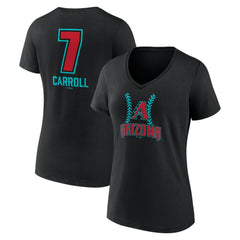 Corbin Carroll Arizona Diamondbacks Women's Name & Number Fastball V-Neck T-Shirt - Black