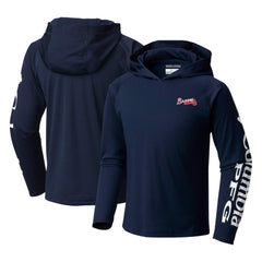 Atlanta Braves Youth Terminal Tackle Long Sleeve Hoodie T-Shirt - Navy | Columbia