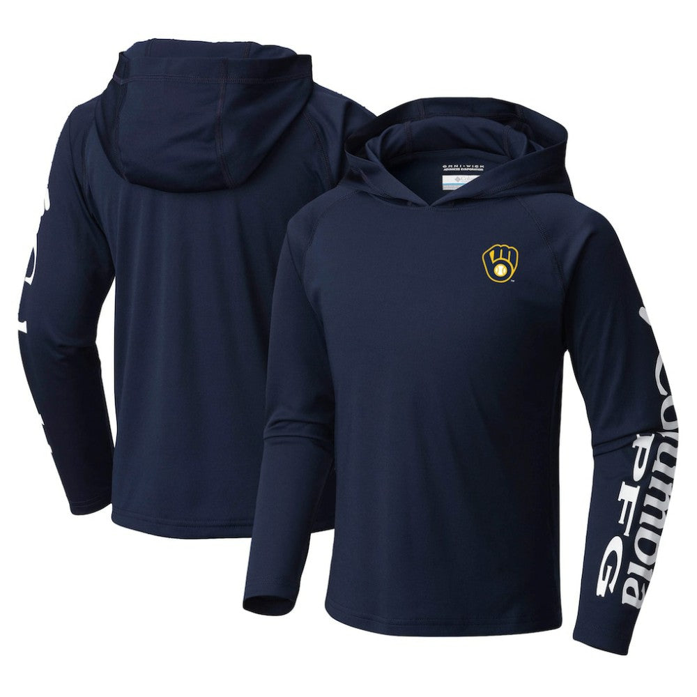 Milwaukee Brewers Youth Terminal Tackle Long Sleeve Hoodie T-Shirt - Navy | Columbia