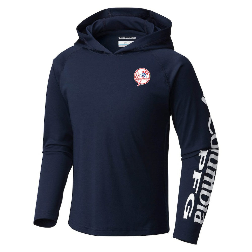 New York Yankees Youth Terminal Tackle Long Sleeve Hoodie T-Shirt - Navy | Columbia