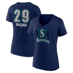 Cal Raleigh Seattle Mariners Women's Name & Number Fastball V-Neck T-Shirt - Navy