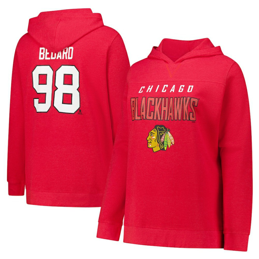 Connor Bedard Chicago Blackhawks Profile Women's Plus Size Name & Number Thermal Pullover Hoodie
