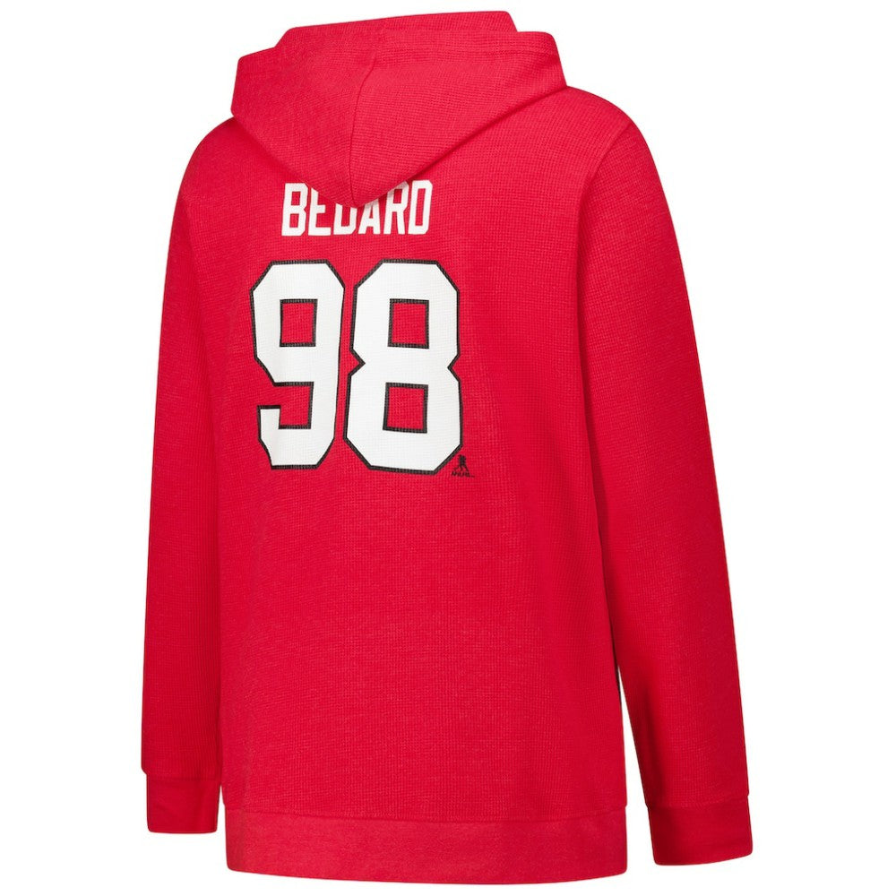 Connor Bedard Chicago Blackhawks Profile Women's Plus Size Name & Number Thermal Pullover Hoodie