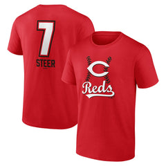 Spencer Steer Cincinnati Reds Name & Number Fastball T-Shirt - Red