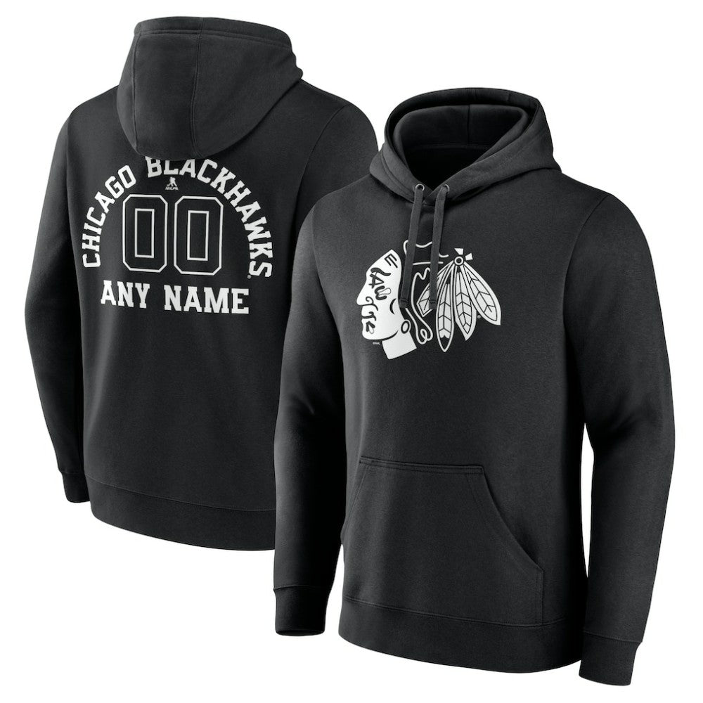 Chicago Blackhawks Personalized Name & Number Monochrome Pullover Hoodie
