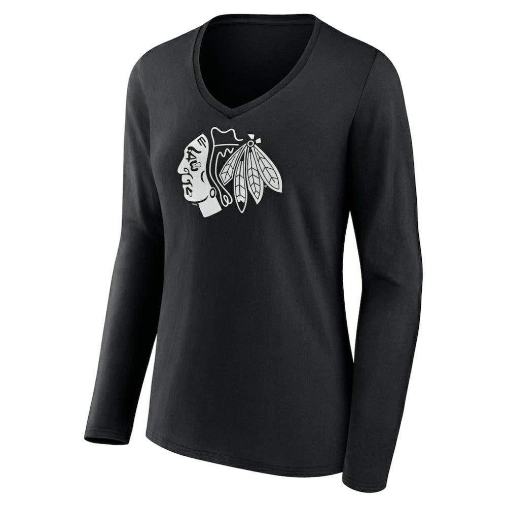 Chicago Blackhawks Women's Personalized Name & Number Monochrome Long Sleeve V-Neck T-Shirt