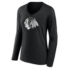 Chicago Blackhawks Women's Personalized Name & Number Monochrome Long Sleeve V-Neck T-Shirt