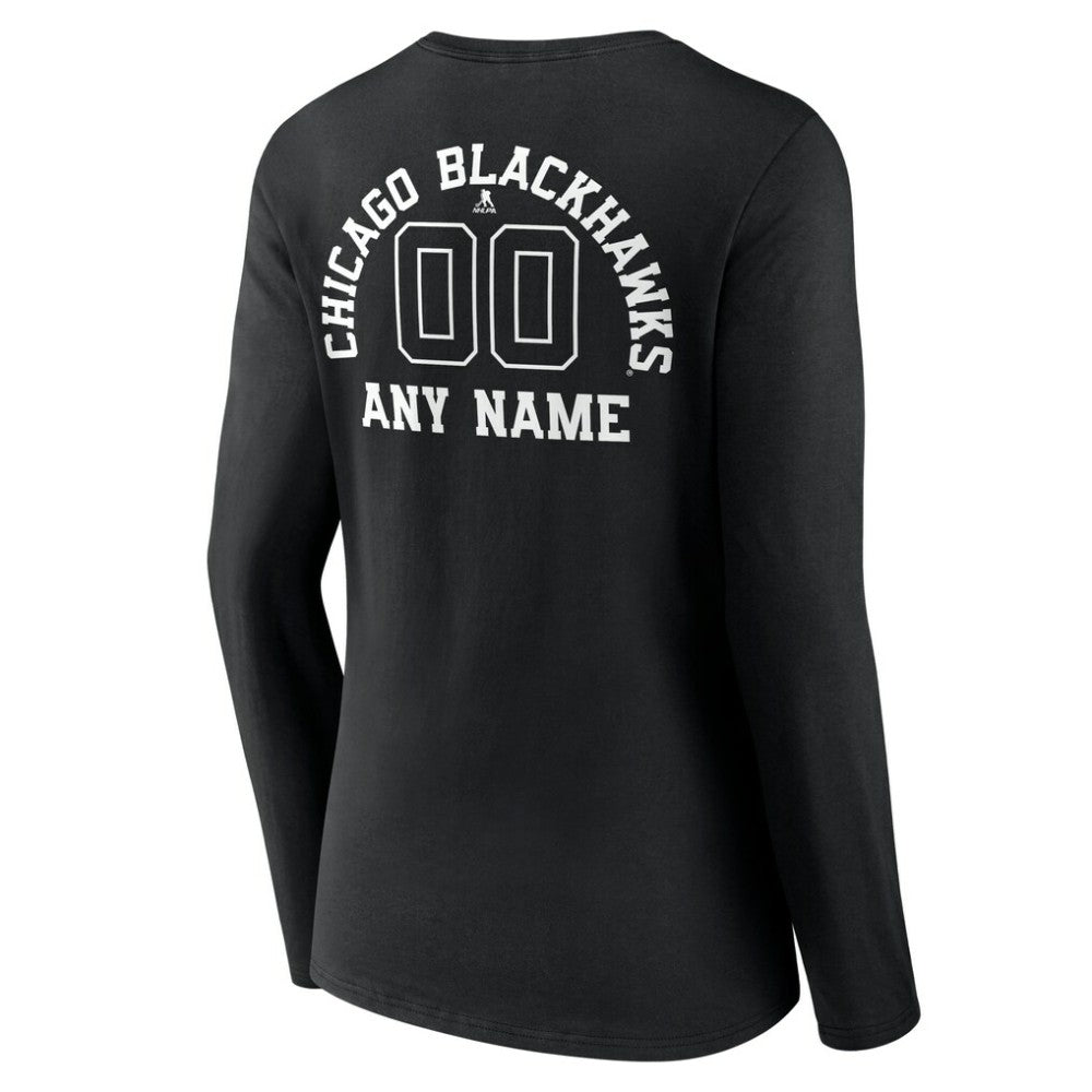 Chicago Blackhawks Women's Personalized Name & Number Monochrome Long Sleeve V-Neck T-Shirt