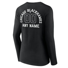 Chicago Blackhawks Women's Personalized Name & Number Monochrome Long Sleeve V-Neck T-Shirt