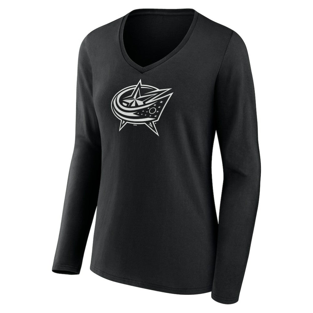 Columbus Blue Jackets Women's Personalized Name & Number Monochrome Long Sleeve V-Neck T-Shirt