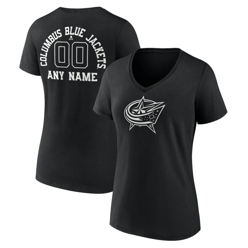 Columbus Blue Jackets Women's Personalized Name & Number Monochrome V-Neck T-Shirt