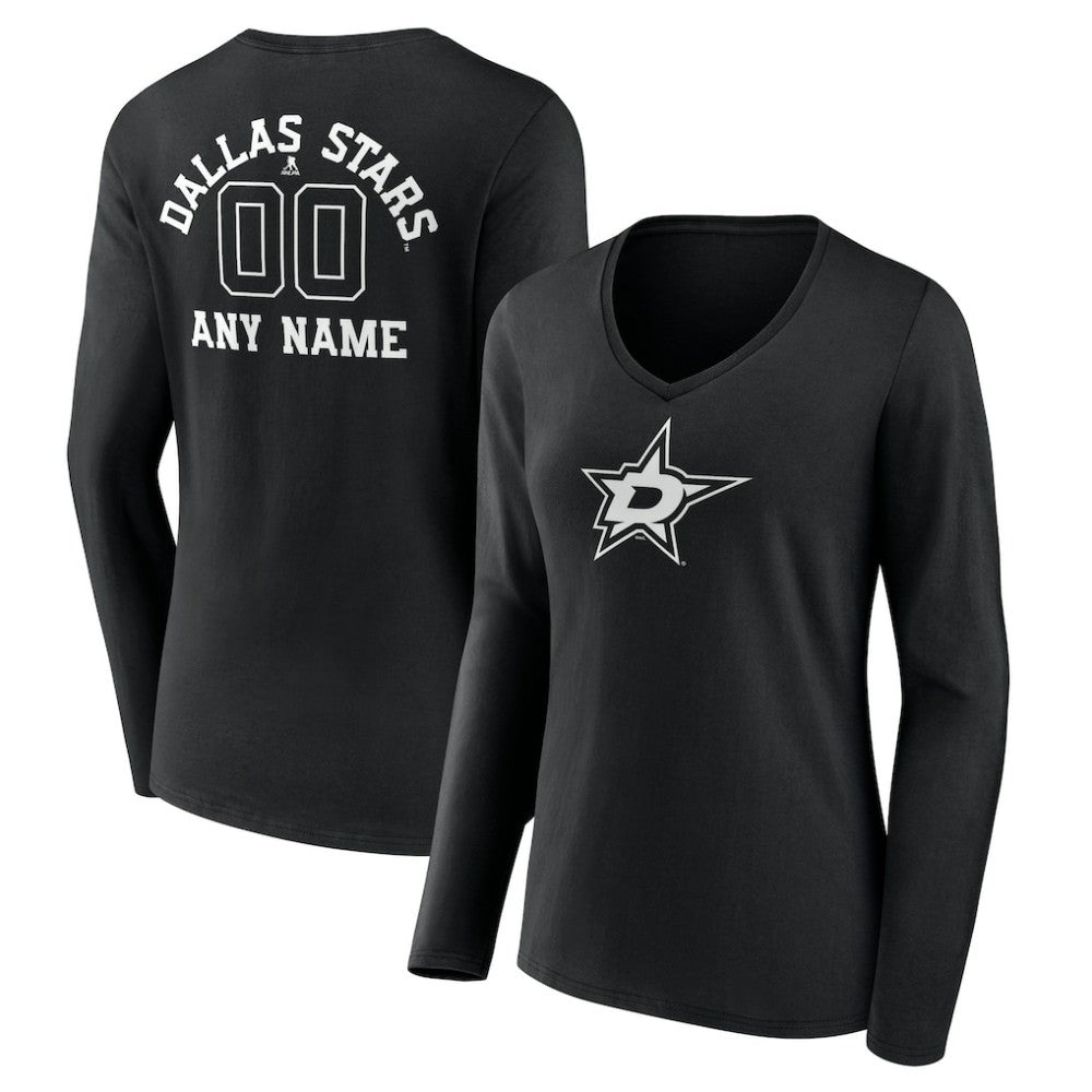 Dallas Stars Women's Personalized Name & Number Monochrome Long Sleeve V-Neck T-Shirt