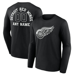 Detroit Red Wings Personalized Name & Number Monochrome Long Sleeve T-Shirt