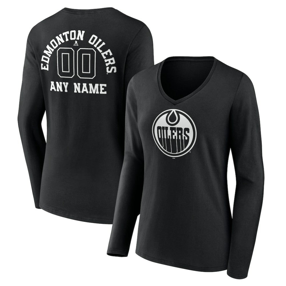 Edmonton Oilers Women's Personalized Name & Number Monochrome Long Sleeve V-Neck T-Shirt