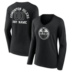Edmonton Oilers Women's Personalized Name & Number Monochrome Long Sleeve V-Neck T-Shirt