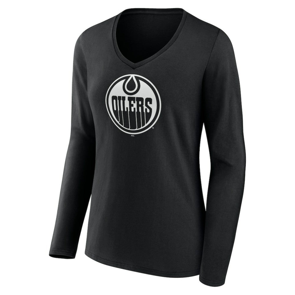 Edmonton Oilers Women's Personalized Name & Number Monochrome Long Sleeve V-Neck T-Shirt
