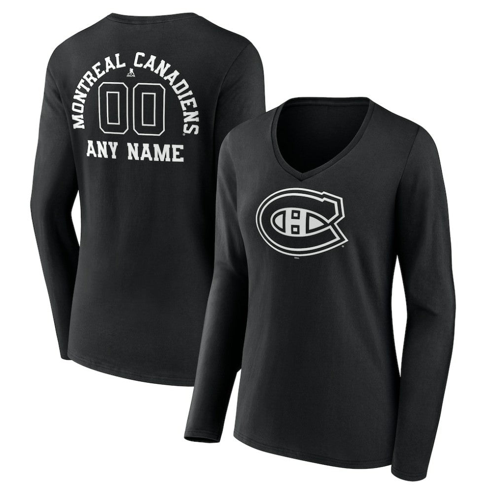 Montreal Canadiens Women's Personalized Name & Number Monochrome Long Sleeve V-Neck T-Shirt