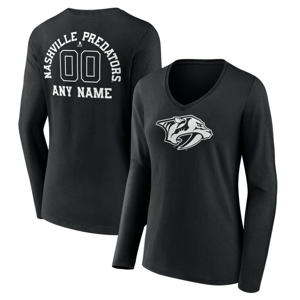 Nashville Predators Women's Personalized Name & Number Monochrome Long Sleeve V-Neck T-Shirt