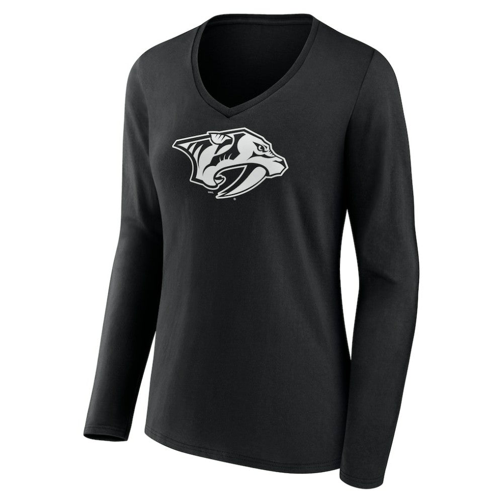 Nashville Predators Women's Personalized Name & Number Monochrome Long Sleeve V-Neck T-Shirt