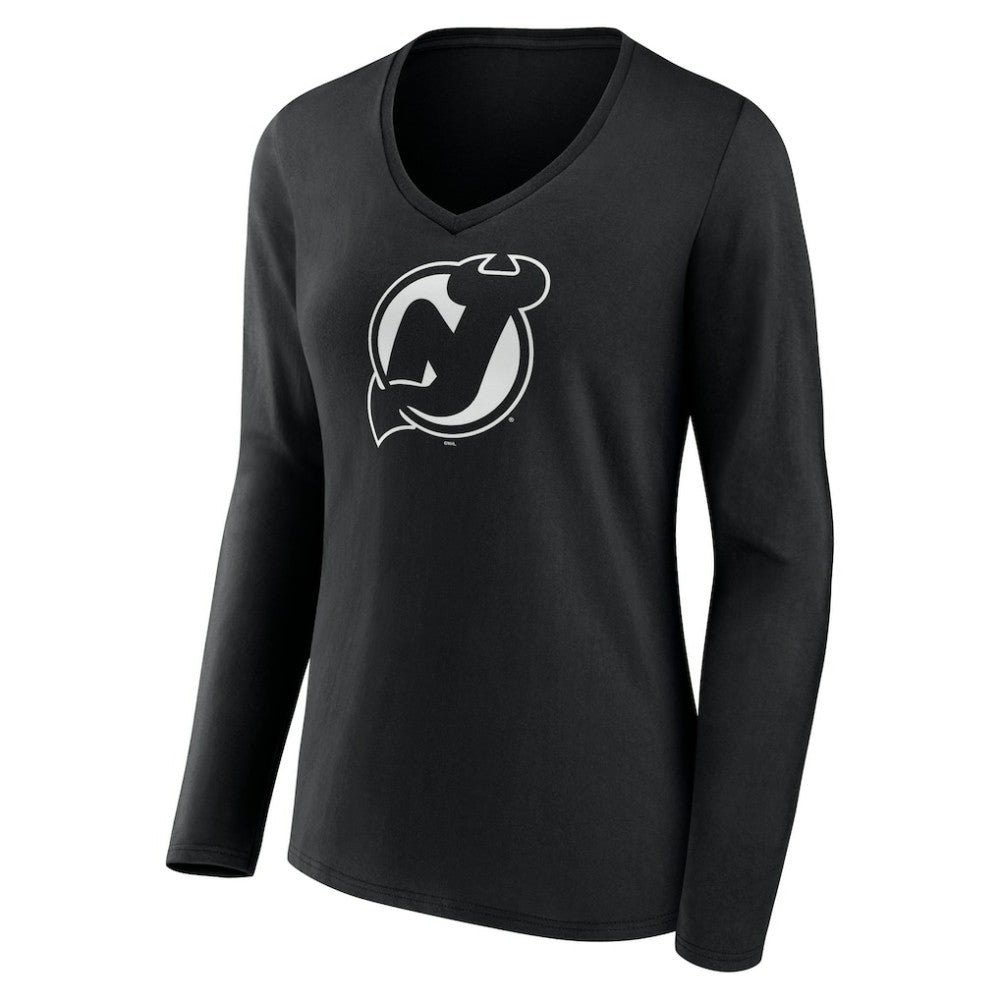 New Jersey Devils Women's Personalized Name & Number Monochrome Long Sleeve V-Neck T-Shirt