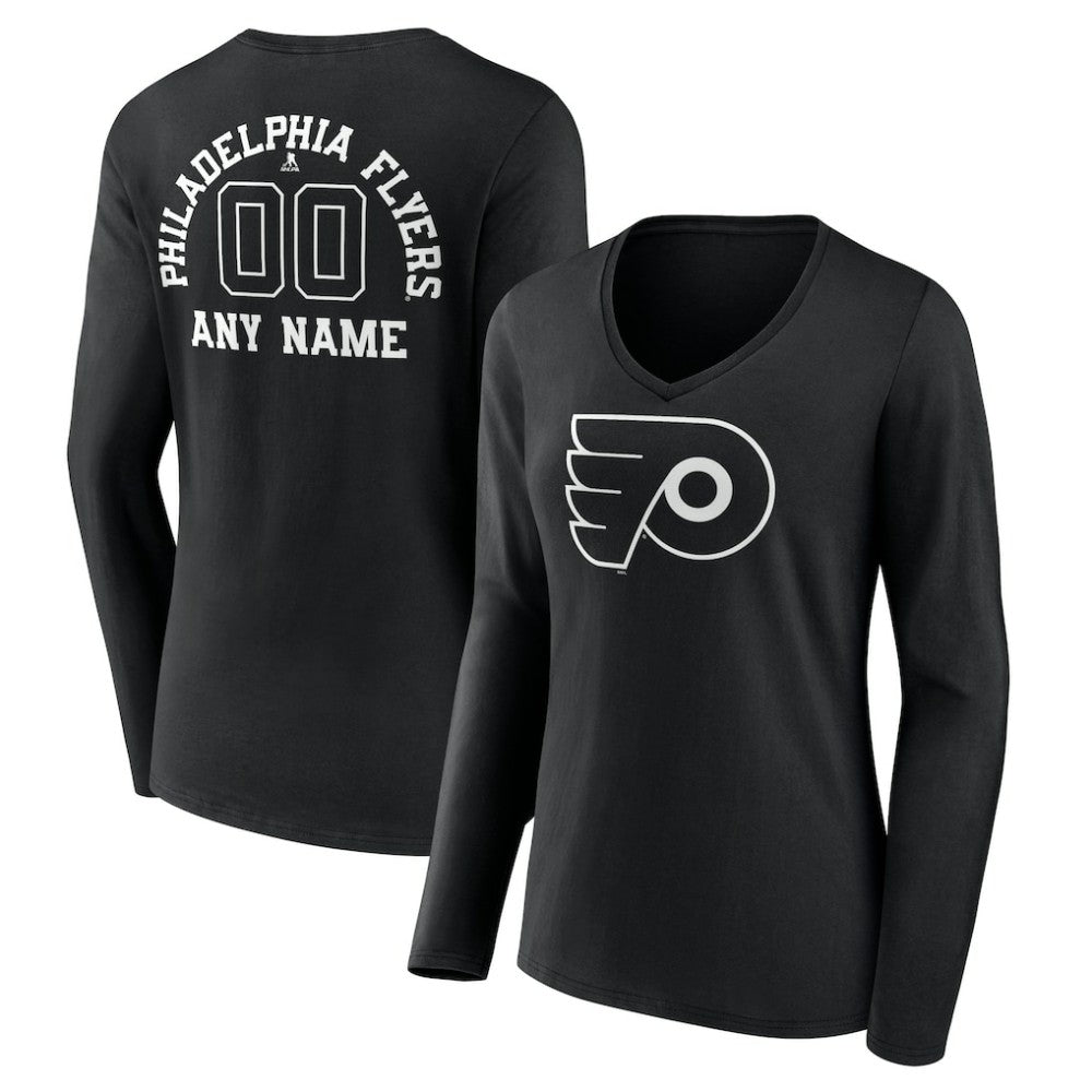 Philadelphia Flyers Women's Personalized Name & Number Monochrome Long Sleeve V-Neck T-Shirt