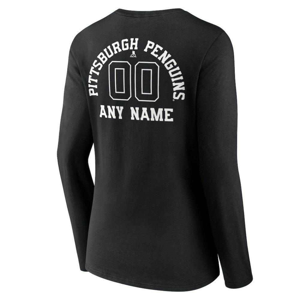 Pittsburgh Penguins Women's Personalized Name & Number Monochrome Long Sleeve V-Neck T-Shirt